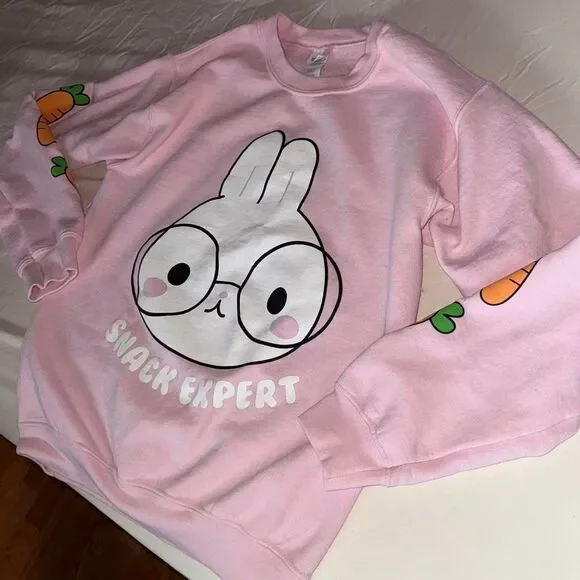 Kawaii Pink Rabbit Carrots Snack Expert Sweatshirt - Picture 1 of 4